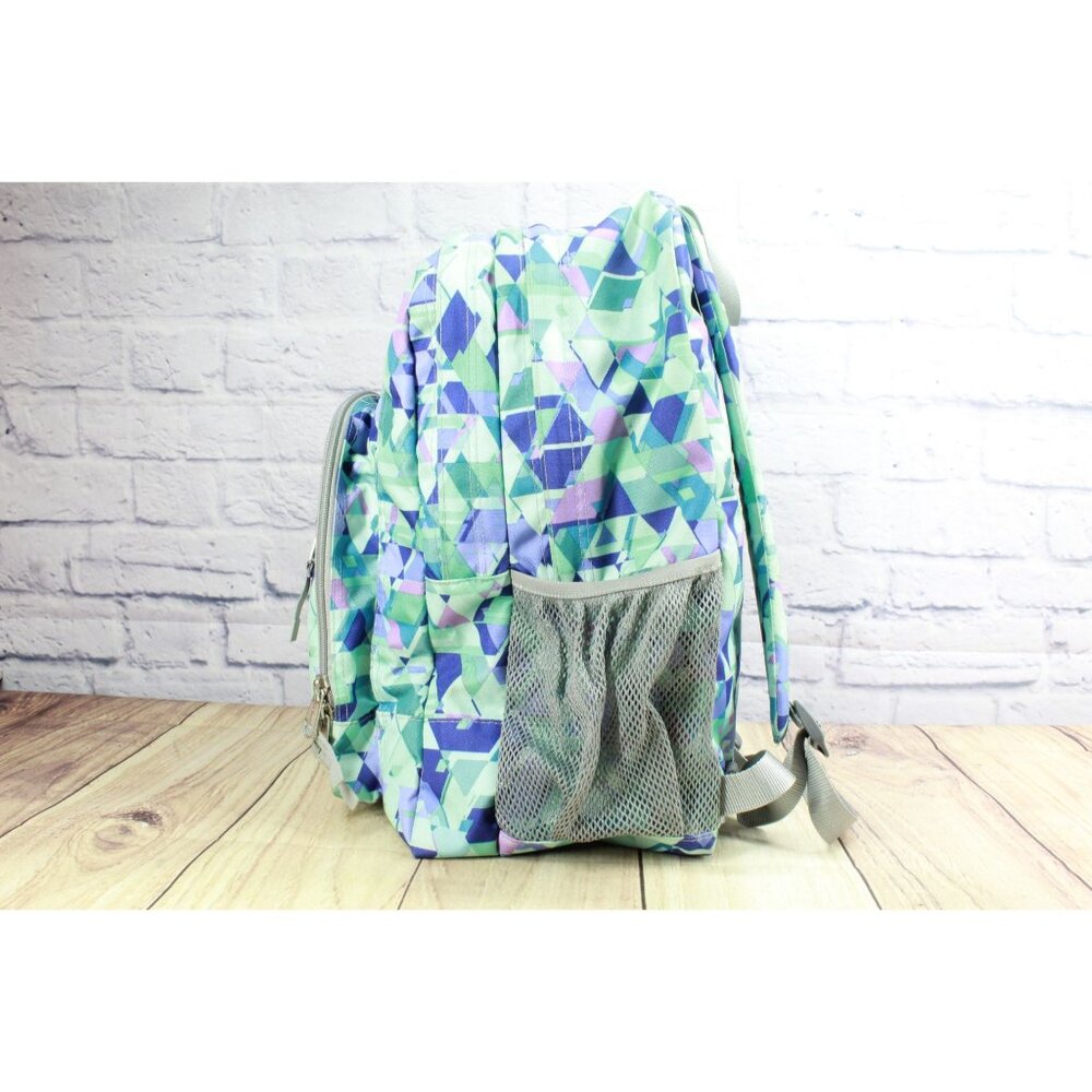 LL Bean Big Kids Citron Geo Polyester Deluxe Book Pack 37L Print School Backpack - Picture 2 of 12